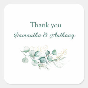 Rustic Eucalyptus Greenery Sage Watercolor Wedding Square Sticker