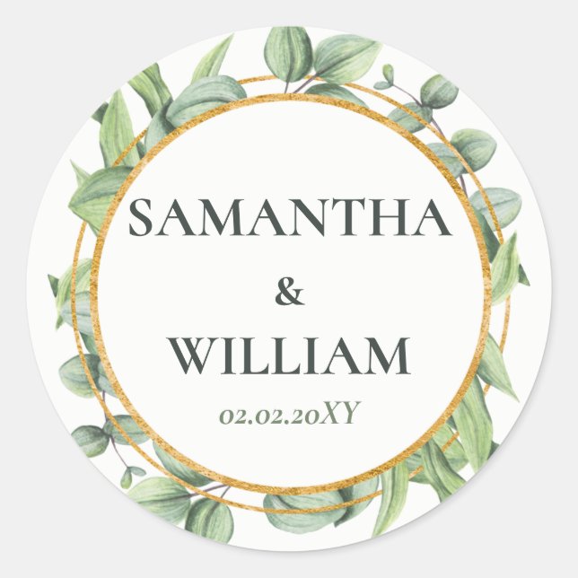 Rustic Eucalyptus Greenery Succulent Wedding Classic Round Sticker (Front)