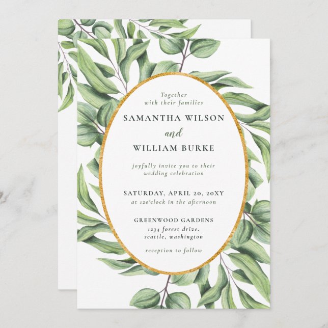 Rustic Eucalyptus Greenery Succulent Wedding Invitation (Front/Back)