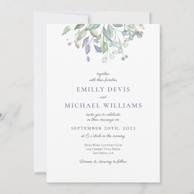 Rustic Eucalyptus Greenery Wedding Invitation (Front)