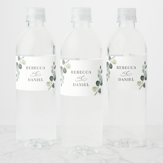 Rustic Eucalyptus Greenery Wedding Personalised Water Bottle Label (Bottles)