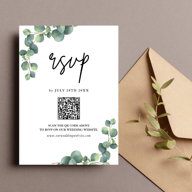 Rustic Eucalyptus Greenery Wedding QR Code RSVP Card (Creator Uploaded)