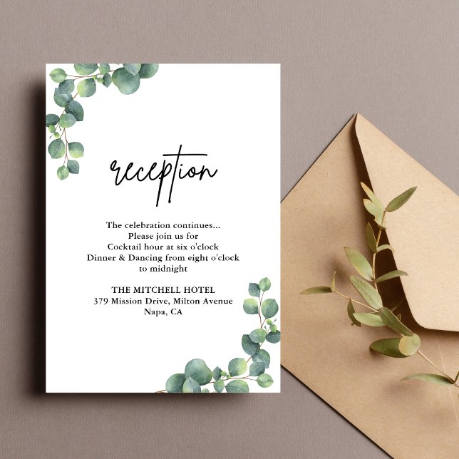 Rustic Eucalyptus Greenery Wedding Reception Enclosure Card (Rustic eucalyptus greenery reception enclosure card shares details with natural charm.)