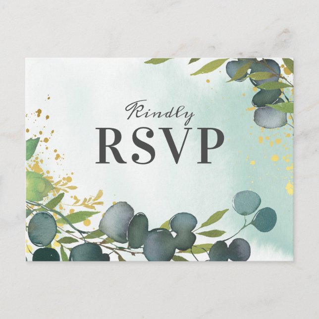 Rustic Eucalyptus Greenery Wedding RSVP Invitation Postcard (Front)