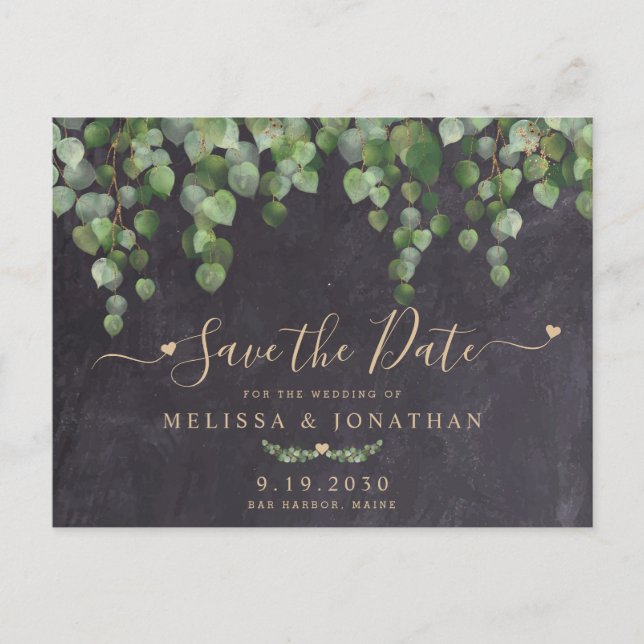 Rustic Eucalyptus Greenery Wedding Save The Date Announcement Postcard (Front)