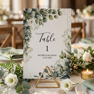 Rustic Eucalyptus Greenery Wedding Table Number   