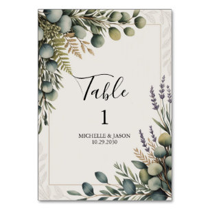 Rustic Eucalyptus Greenery Wedding Table Number   