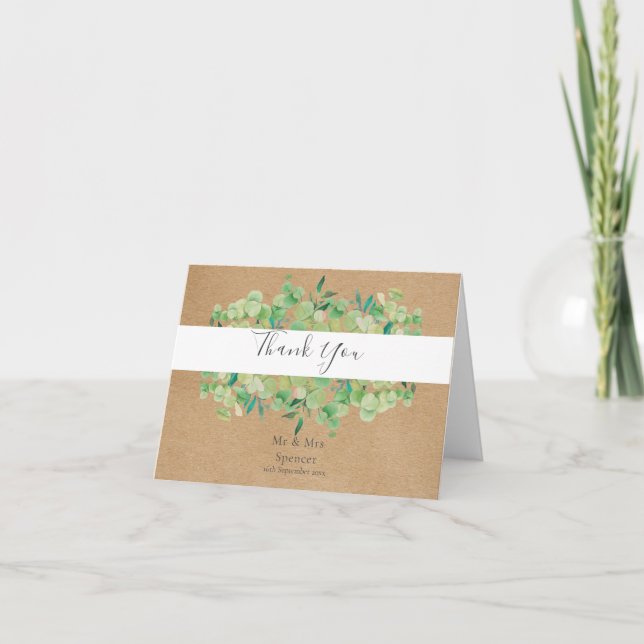 Rustic Eucalyptus Greenery Wedding Thank You Card (Front)