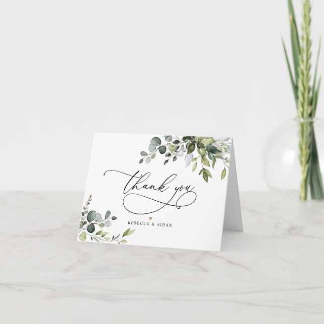 Rustic Eucalyptus Greenery Wedding Thank You Card (Front)