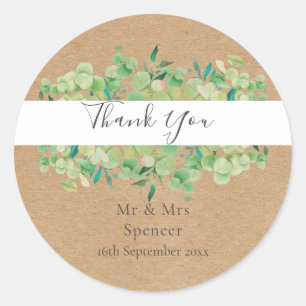 Rustic Eucalyptus Greenery Wedding Thank You Favou Classic Round Sticker