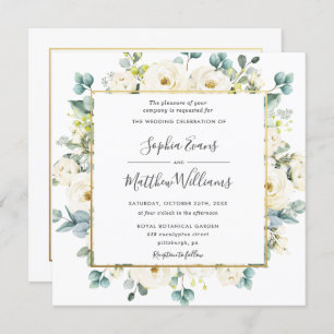 Rustic Eucalyptus Ivory White Floral Wedding Invitation