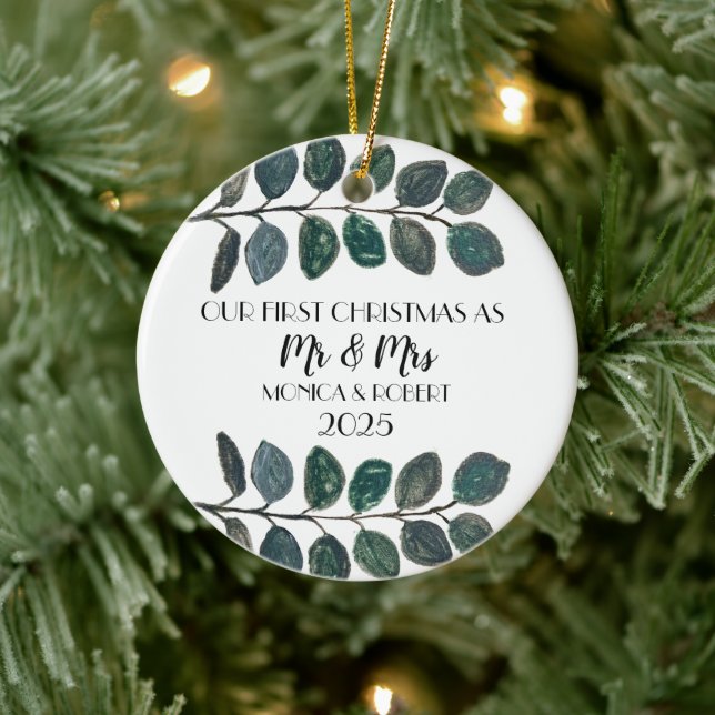 Rustic Eucalyptus Keepsake First Christmas  Ceramic Tree Decoration (Tree)