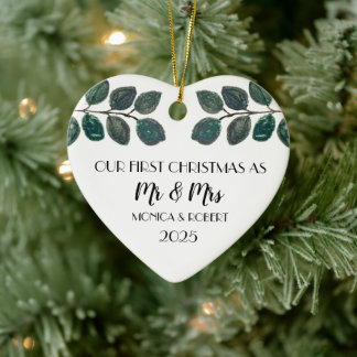 Rustic Eucalyptus Keepsake First Christmas  Ceramic Tree Decoration