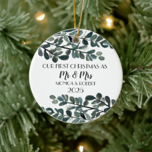 Rustic Eucalyptus Keepsake First Christmas Ceramic Tree Decoration