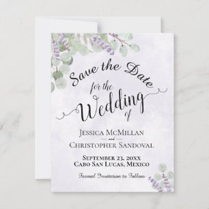 Rustic Eucalyptus & Lavender Chic Purple Wedding Save The Date