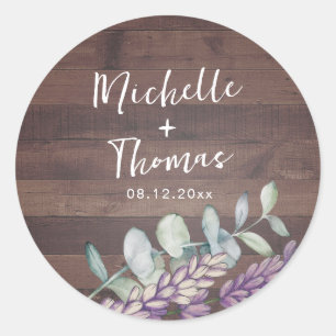 Rustic Eucalyptus & Lavender Wedding Classic Round Sticker