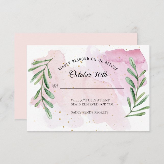 Rustic Eucalyptus Leaf Gold Modern Watercolor RSVP Invitation (Front/Back)