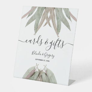 Rustic Eucalyptus Leaf Wedding Cards & Gifts Pedestal Sign