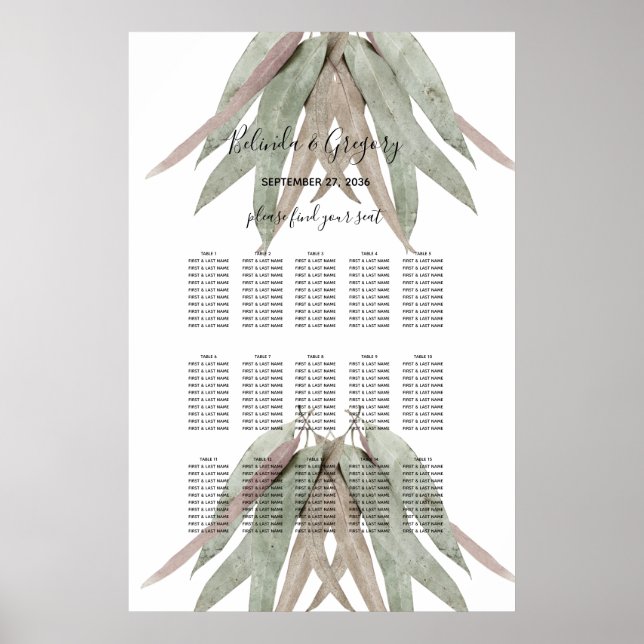 Rustic Eucalyptus Leaf Wedding Seating Chart (Front)