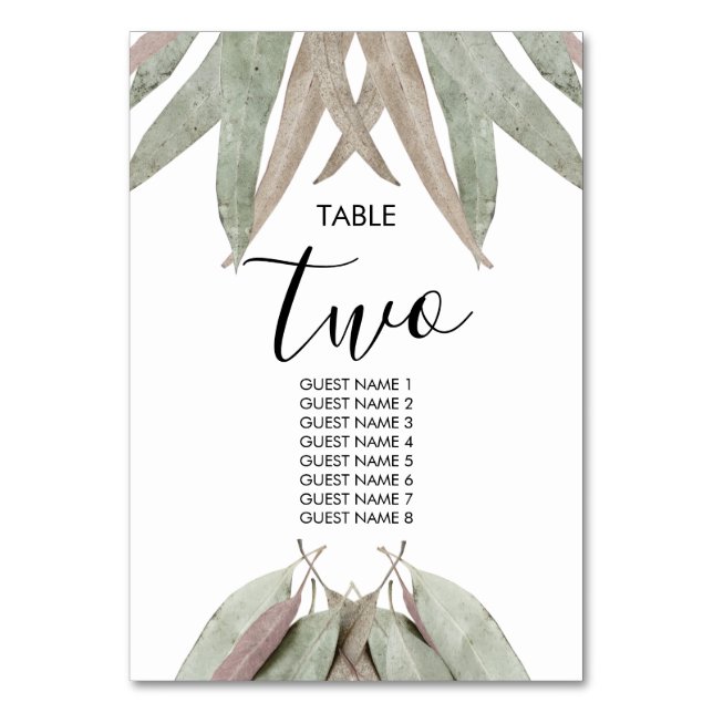Rustic Eucalyptus Leaf Wedding Table Number (Front)