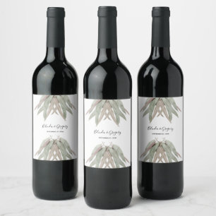 Rustic Eucalyptus Leaf Wedding Wine Label