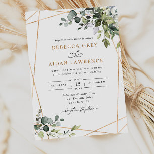Rustic Eucalyptus Leaves Greenery Gold Wedding Invitation