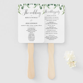 Rustic Eucalyptus Leaves wedding ceremony program Hand Fan