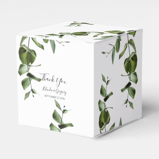 Rustic  Eucalyptus Leaves Wedding Favour Box (Front Side)