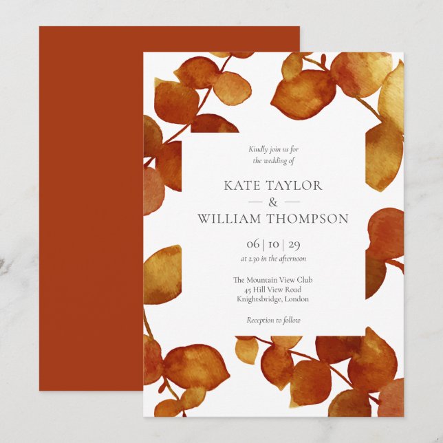 Rustic Eucalyptus Leaves Wedding Invitation (Front/Back)
