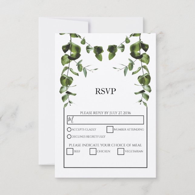 Rustic Eucalyptus Leaves Wedding RSVP Cards (Front)