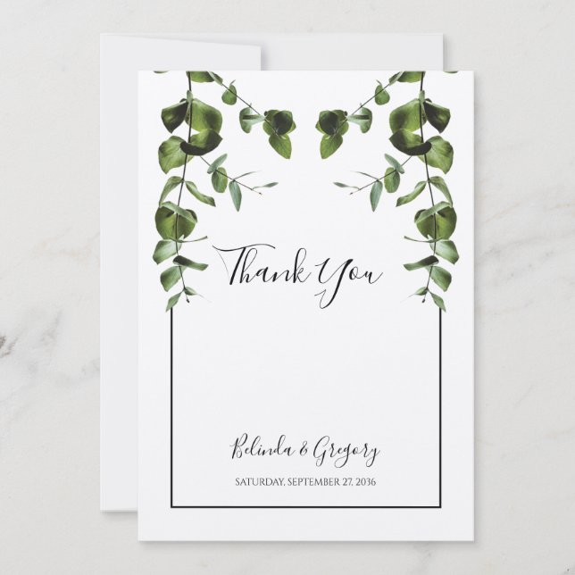 Rustic  Eucalyptus Leaves Wedding Thank You Card (Front)