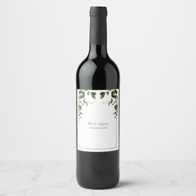 Rustic  Eucalyptus Leaves Wedding Wine Label (Front)