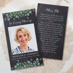 Rustic Eucalyptus Memorial Funeral Prayer Card