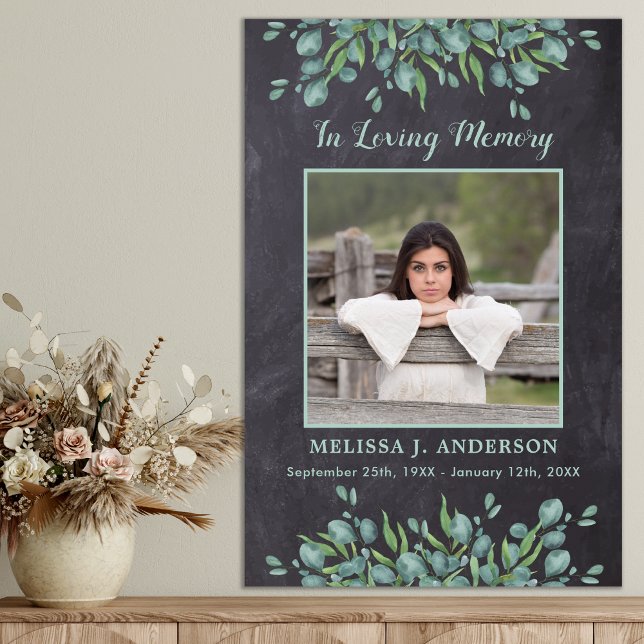 Rustic Eucalyptus Memorial Loving Memory Photo Poster (Creator Uploaded)
