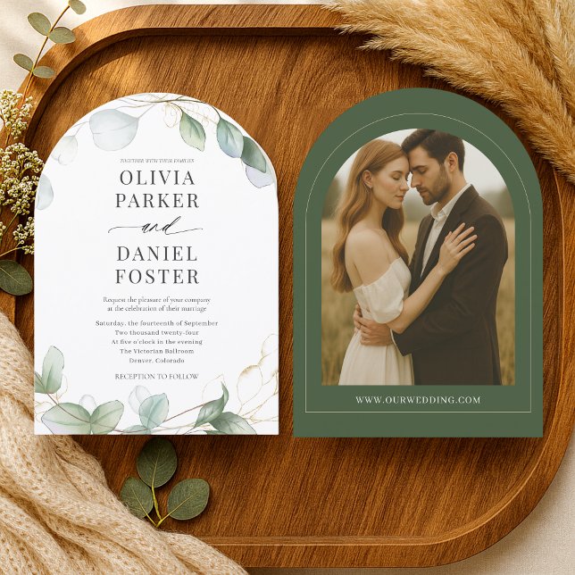 Rustic Eucalyptus Modern Photo Elegant Wedding Invitation (Creator Uploaded)