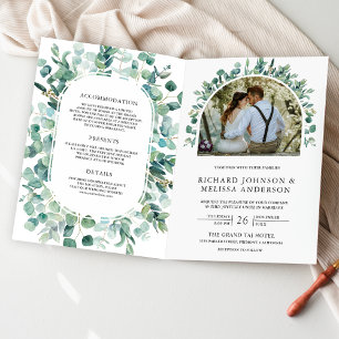 Rustic Eucalyptus Photo All in One QR Code Wedding Invitation