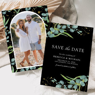 Rustic Eucalyptus Photo Black Wedding Save The Date