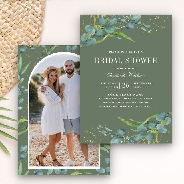 Rustic Eucalyptus Photo Sage Green Bridal Shower Invitation (Creator Uploaded)
