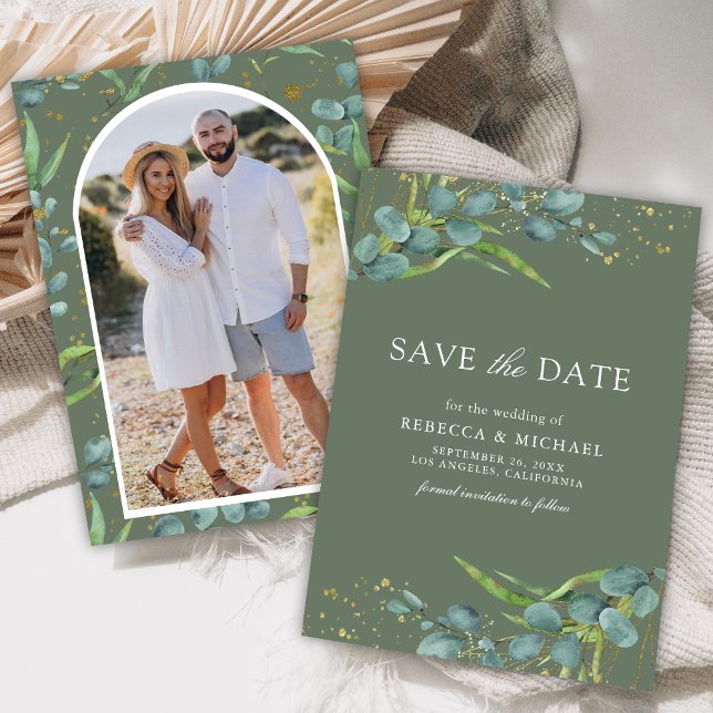 Rustic Eucalyptus Photo Sage Green Wedding Save The Date (Creator Uploaded)