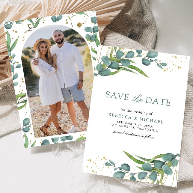 Rustic Eucalyptus Photo Wedding Save The Date (Creator Uploaded)