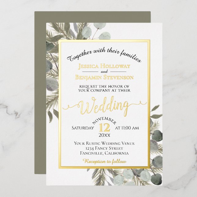 Rustic Eucalyptus & Pine Elegant Silver Wedding (Front/Back)