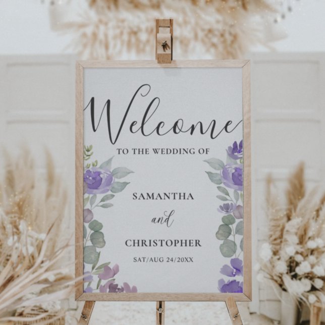 Rustic Eucalyptus & Purple Floral Wedding Sign (Creator Uploaded)