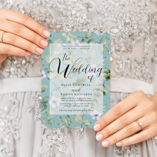 Rustic Eucalyptus Purple & Teal Floral Wedding Invitation
