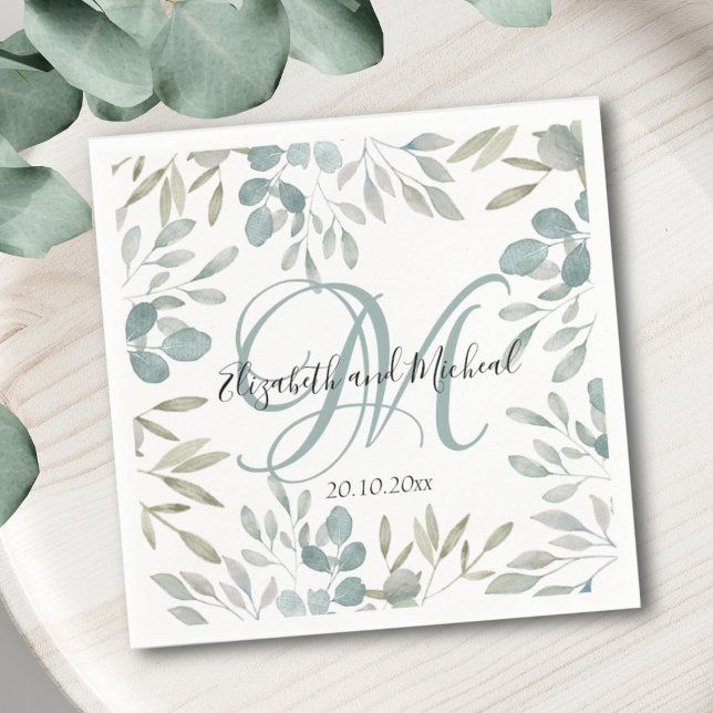 Rustic Eucalyptus Sage Green Watercolor Wedding  Napkin (Creator Uploaded)