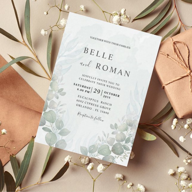 Rustic Eucalyptus Sage Green Wedding Invitation (Creator Uploaded)