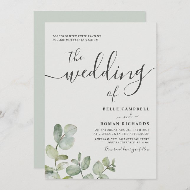 Rustic Eucalyptus Sage Green Wedding  Invitation (Front/Back)