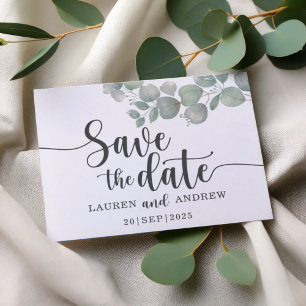 Rustic Eucalyptus Sage Green Wedding Save the Date Postcard