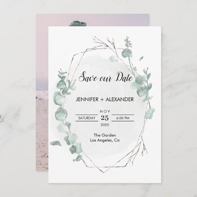 Rustic Eucalyptus Save The Date Card (Front/Back)