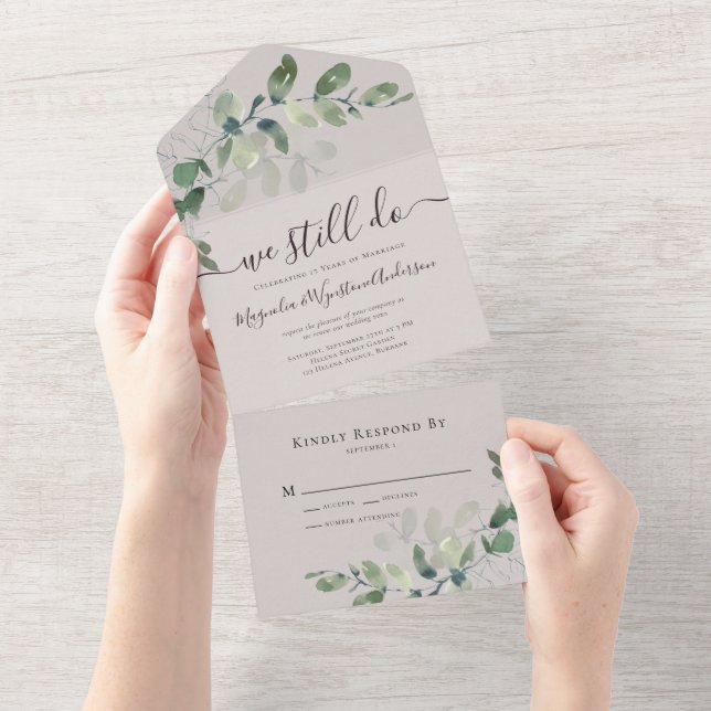 Rustic Eucalyptus Vow Renewal Ecru All In One Invitation (Tearaway)