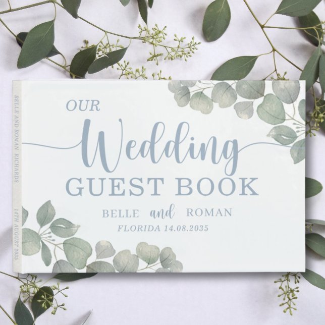 Rustic Eucalyptus Watercolor Dusty Blue Wedding Guest Book (Creator Uploaded)